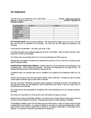 Pet Addendum to Lease Agreement