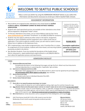 Seattle Public Schools Admission Form