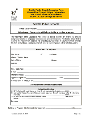 Seattle Public Schools Volunteer Screening Form