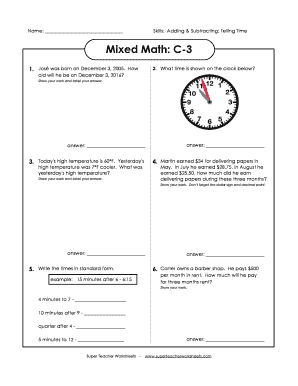 Mixed Math Worksheet