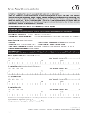 Citibank Account Opening Application