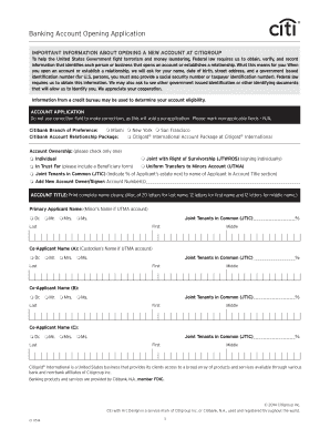 Citigroup Bank Account Opening Application
