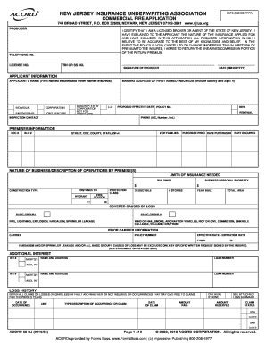 New Jersey Commercial Fire Insurance Application