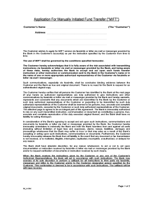 Application For Manually Initiated Fund Transfer