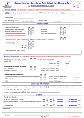 Influenza Enhanced Surveillance Adult Critical Care Discharge Form
