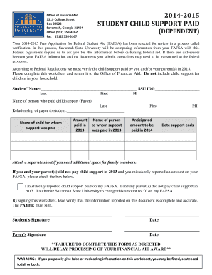 Student Child Support Paid Verification Form