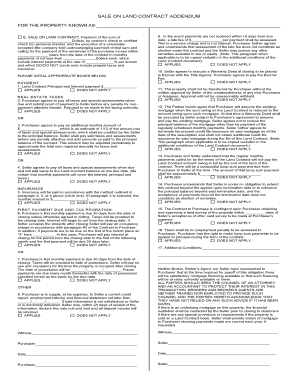 Sale on Land Contract Addendum