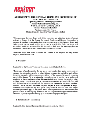 Addendum to General Terms and Conditions