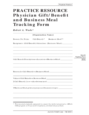 Physician Gift/Benefit Tracking Form