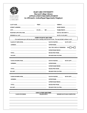 Harvard University Employment Application