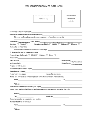 Visa Application Form to Enter Japan