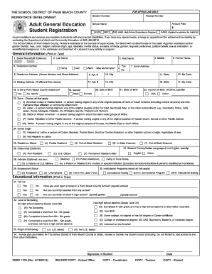 Palm Beach County Adult Education Registration Form