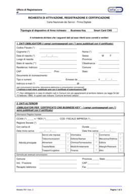 Richiesta di Attivazione, Registrazione e Certificazione Carta Nazionale dei Servizi - Firma Digitale