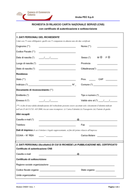 RICHIESTA DI RILASCIO CARTA NAZIONALE SERVIZI (CNS)