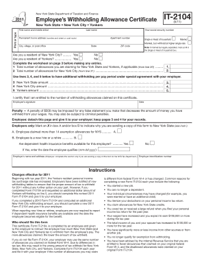 ) City, village, or post office Apartment number State ZIP code (5/11) Your social security number Single or Head of household Married Married, but withhold at higher single rate Note: If married but legally separated, mark an X in the - -