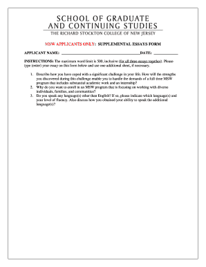 MSW Applicants Supplemental Essays Form