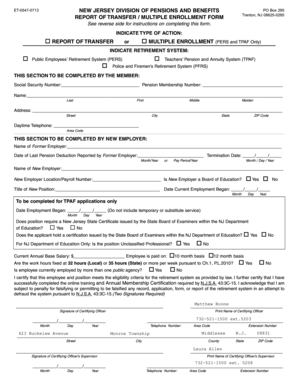 New Jersey Report of Transfer / Multiple Enrollment Form