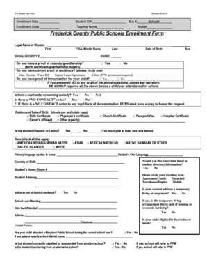 Frederick County Public Schools Enrollment Form