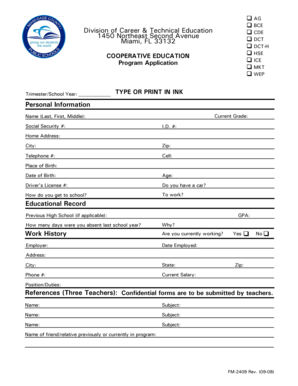 Cooperative Education Program Application