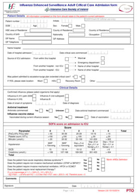 Influenza Enhanced Surveillance Adult Critical Care Admission Form