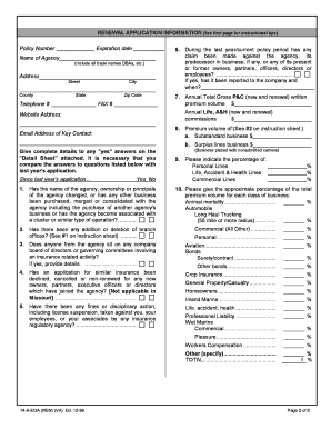 Insurance Agents and Brokers Errors and Omissions Renewal Application