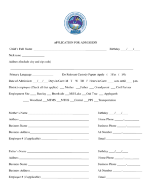 Child Admission Application Form