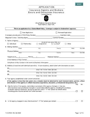 Insurance Agents and Brokers Errors and Omissions Application