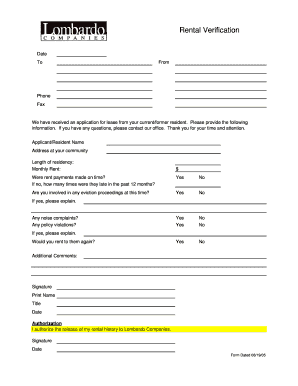 Rental Verification Form