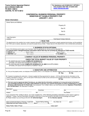 Texas Business Personal Property Rendition Form