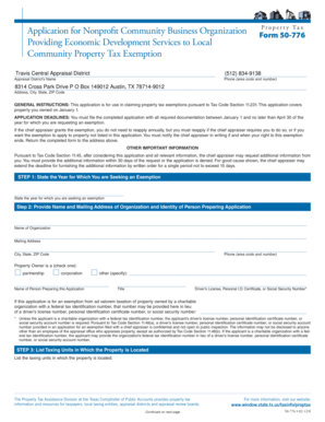 Texas Nonprofit Community Business Property Tax Exemption Form 50-776