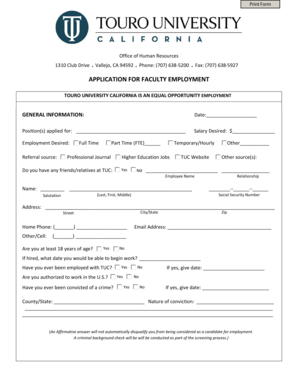 APPLICATION FOR FACULTY EMPLOYMENT - Human Resources