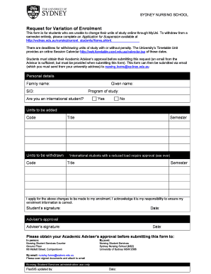 Request for Variation of Enrolment