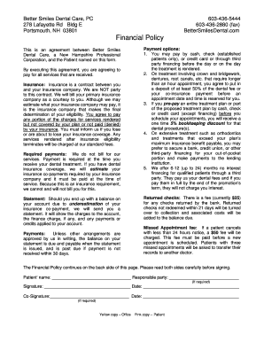 Better Smiles Dental Care Financial Policy Agreement