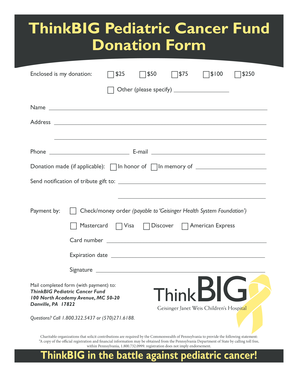 ThinkBIG Pediatric Cancer Fund Donation Form