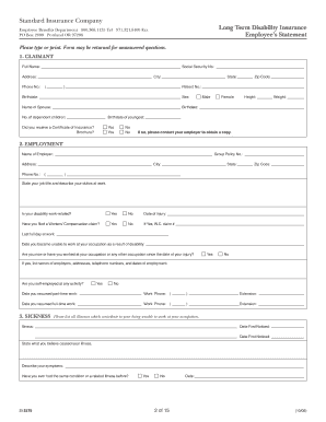 Standard Insurance Long Term Disability Claim Form