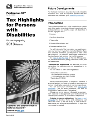 IRS Publication 907 Tax Highlights for Persons with Disabilities