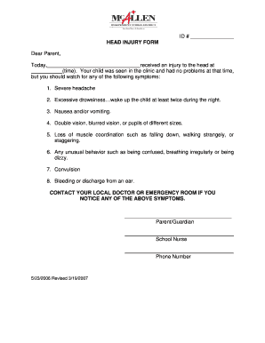 Head Injury Form