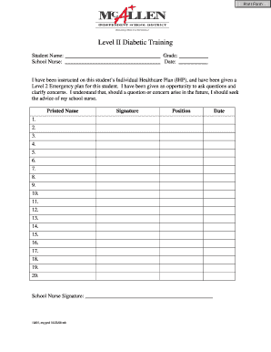 Level II Diabetic Training Form