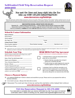 Denver Zoo Field Trip Reservation Request