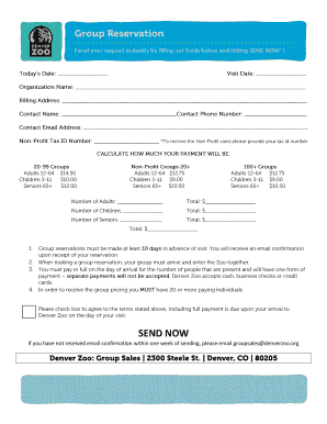 Denver Zoo Group Sales Request Form