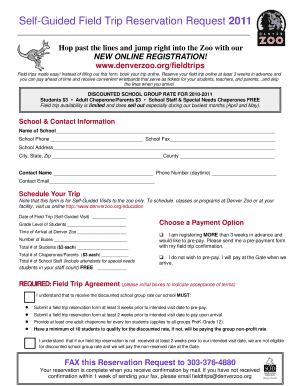 Denver Zoo Field Trip Reservation Request