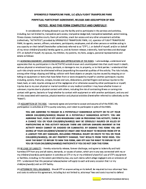 Springfield Trampoline Park Perpetual Participant Agreement