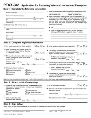 Illinois Returning Veterans’ Homestead Exemption Application