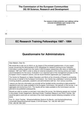 EU Research Training Fellowships Questionnaire
