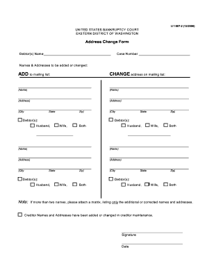 US Bankruptcy Court Address Change Form