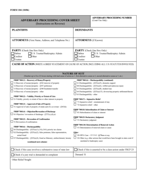 Adversary Proceeding Cover Sheet