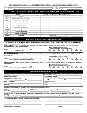 Colorado Scout Camp Immunization Form