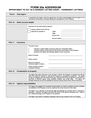 Sole selling agreement - form 20a