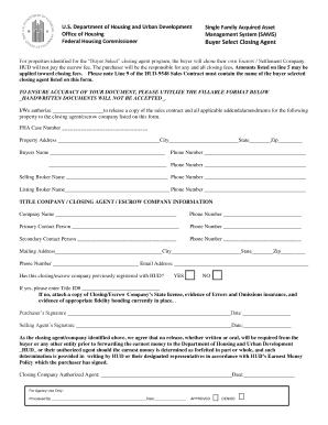 HUD Buyer Select Closing Agent Form