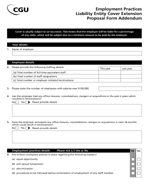 Employment Practices Liability Insurance Proposal Form Addendum